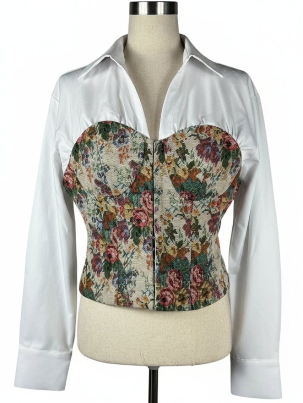 COMMENSE Tapestry Corset Collared Blouse Size M